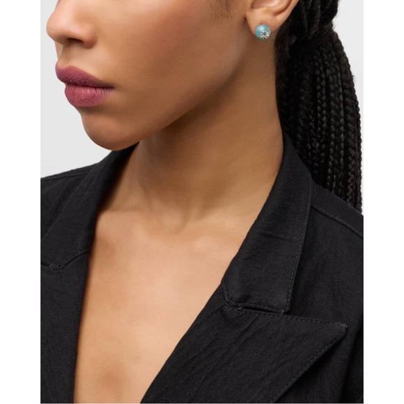 TORY BURCH • Blue Resin Logo Stud Earrings - Picture 4 of 8